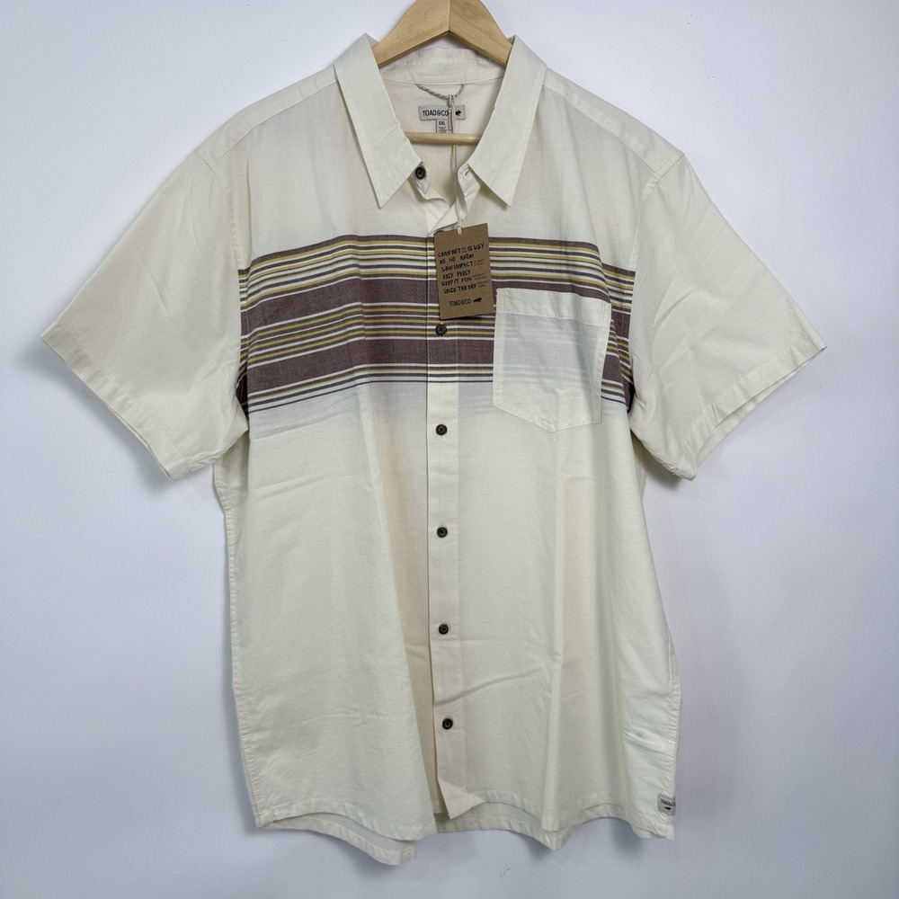 Toad&Co Organic Cotton‎ Short Sleeve Button Up Shirt Men XXL Lightweight Resort